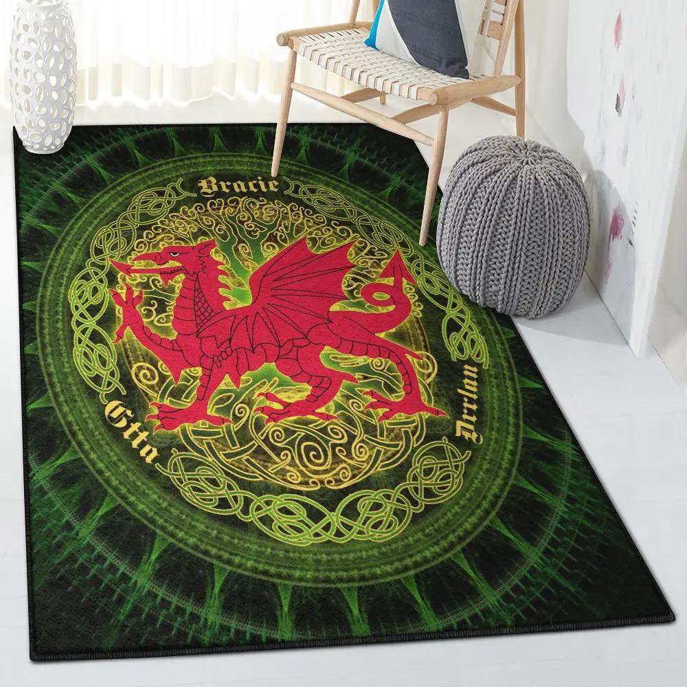 Fog land outdoor carpet, celtic wales cymru with celtic tree green rug Rectangle Rug