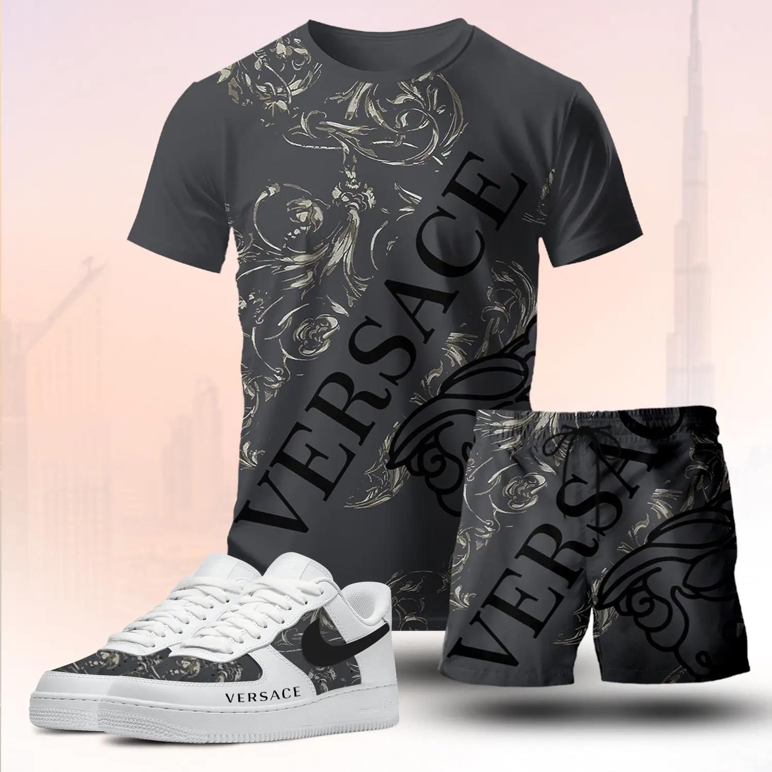 For the girls who love bold dark statement prints, baroque graphic tee outfit t-shirt – black with abstract pattern | casual everyday outfit aesthetic ideas T-Shirt Short Sneakers Set