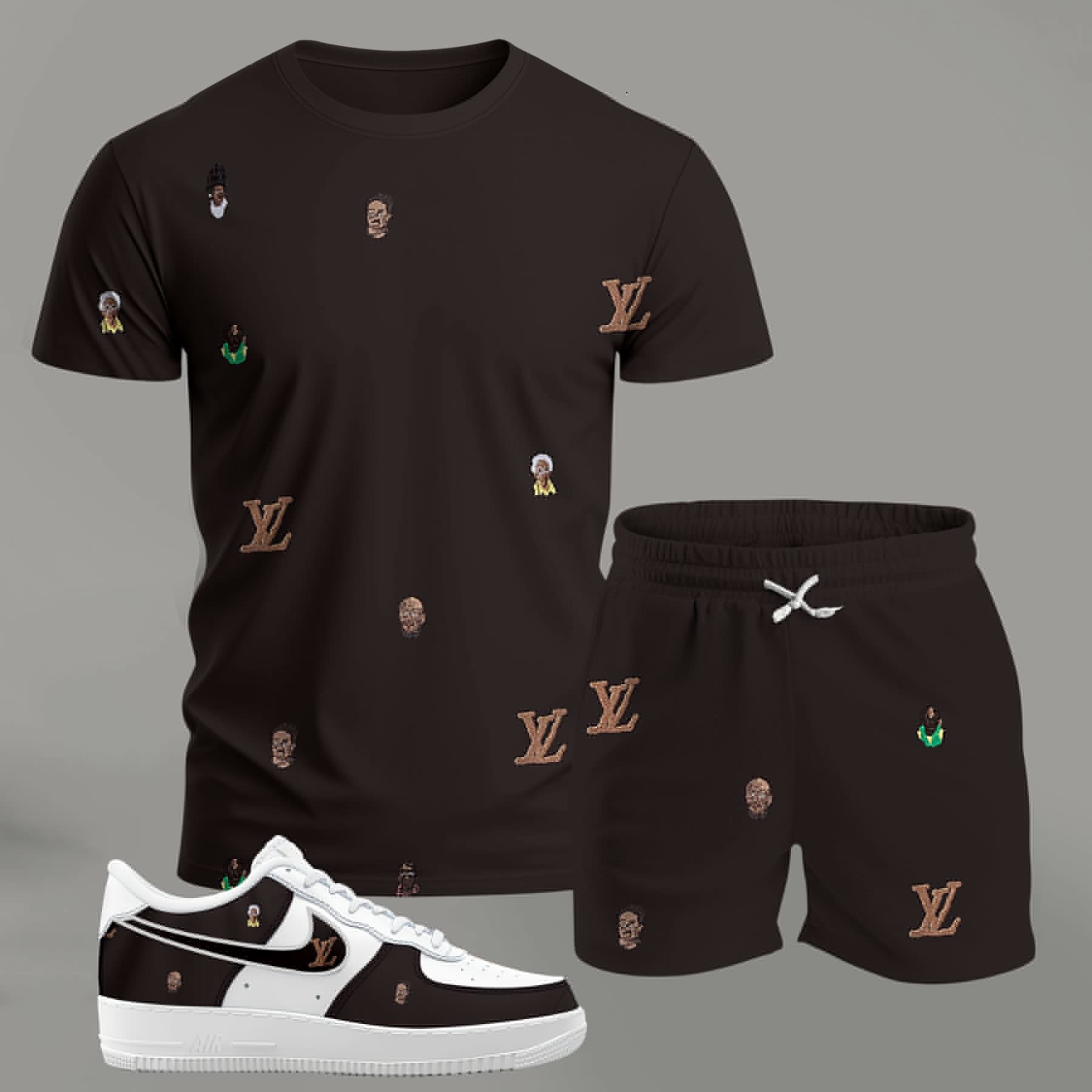 For the girls who love subtle statement pieces, dark brown mini pattern outfit t-shirt set | minimal aesthetic everyday wear T-Shirt Short Sneakers Set