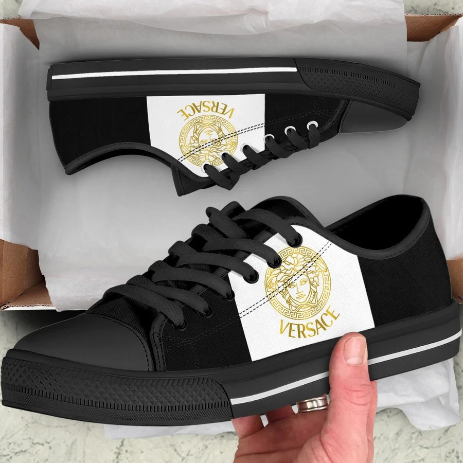 Gianni versace black white low top canvas shoes sneakers hot best for men women 75 lwcs Low Top Canvas Shoes