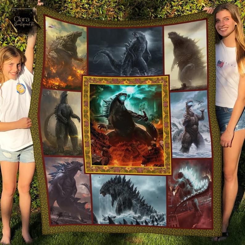 Godzilla king of the monsters fleece blanket, mink sherpa blanket, godzilla blanket, godzilla lover gift, monster blanket Quilt Blanket