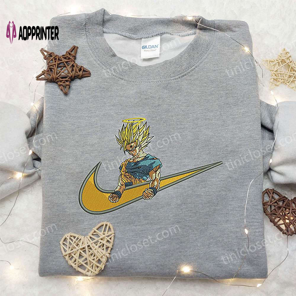 Goku angel x nike embroidered shirt: dragon ball custom design for ultimate style Embroidered Shirt