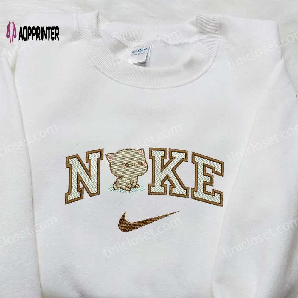 Goma mochi bear x nike embroidered shirt – peach & cute design Embroidered Shirt