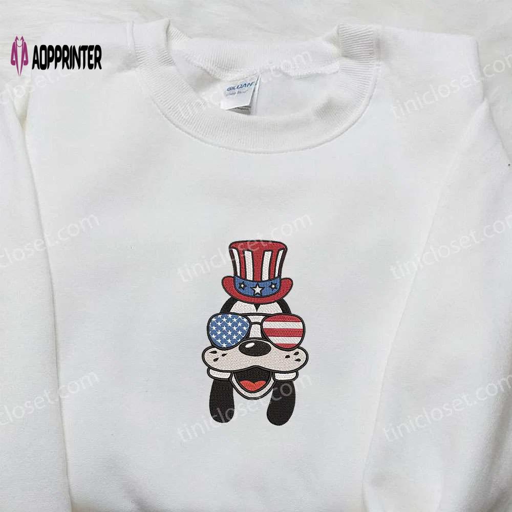 Goofy with american glasses embroidered shirt – disney s best patriotic shirt Embroidered Shirt