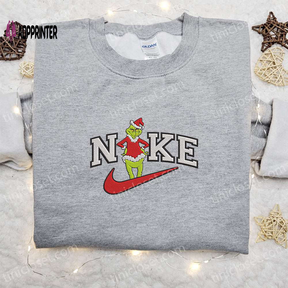 Grinch christmas x nike embroidered sweatshirt – festive shirt best gift idea Embroidered Shirt