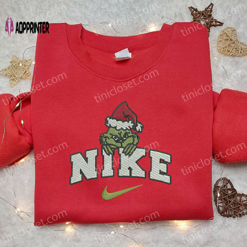 Grinch xmas x nike movie embroidered tshirt – best christmas gift ideas nike inspired shirt Embroidered Shirt