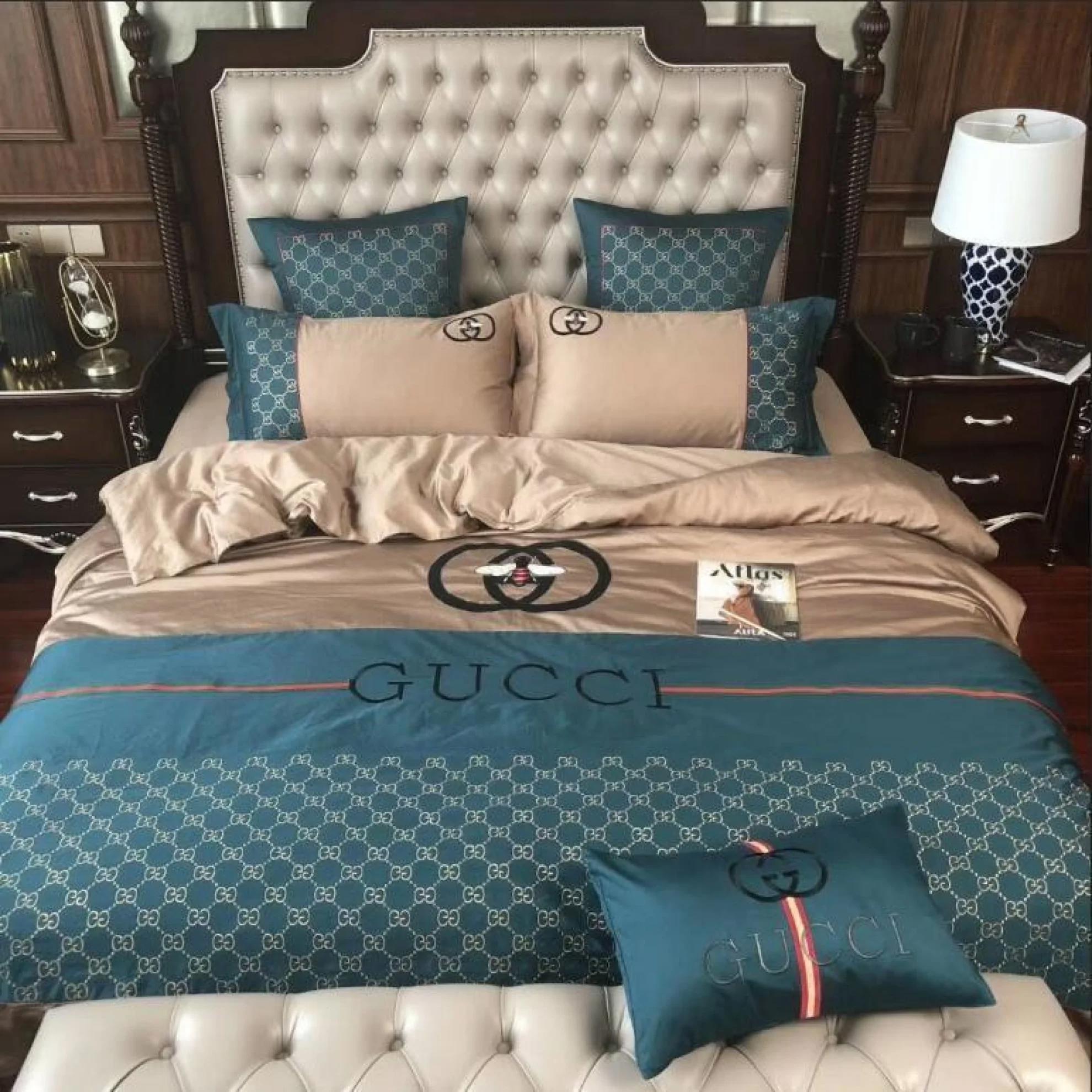 Gucci beige blue luxury brand bedding set home decor Bedding Sets
