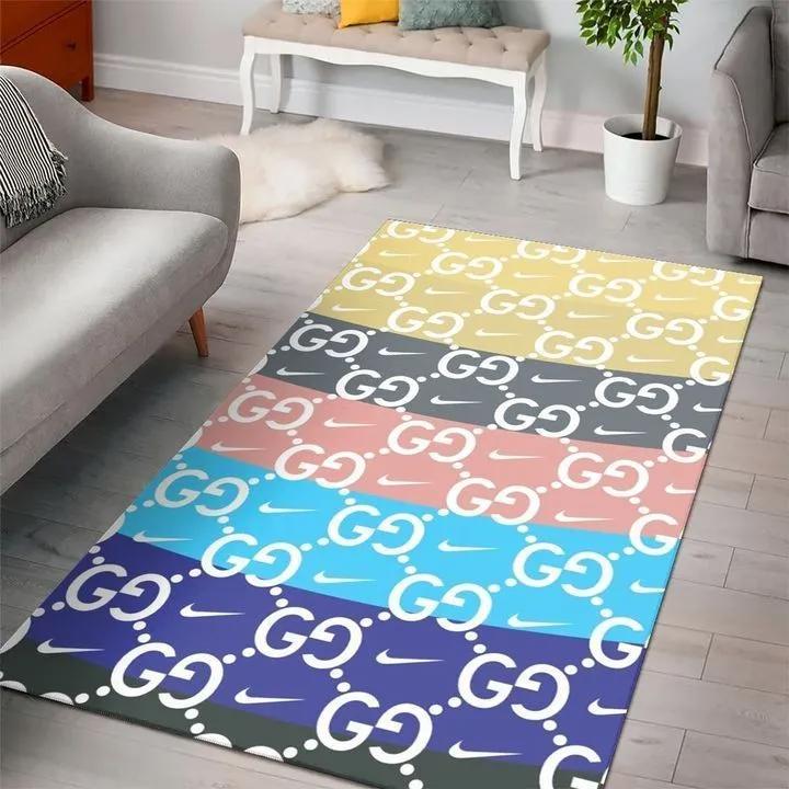 Gucci colorful logo type 280. Upgrade Your Living Room with Luxury Home Decor: Area Carpets, Floor Decor, Door Mats, and Hot Gift Items with style a High-End Fashion Brand Rectangle Rug