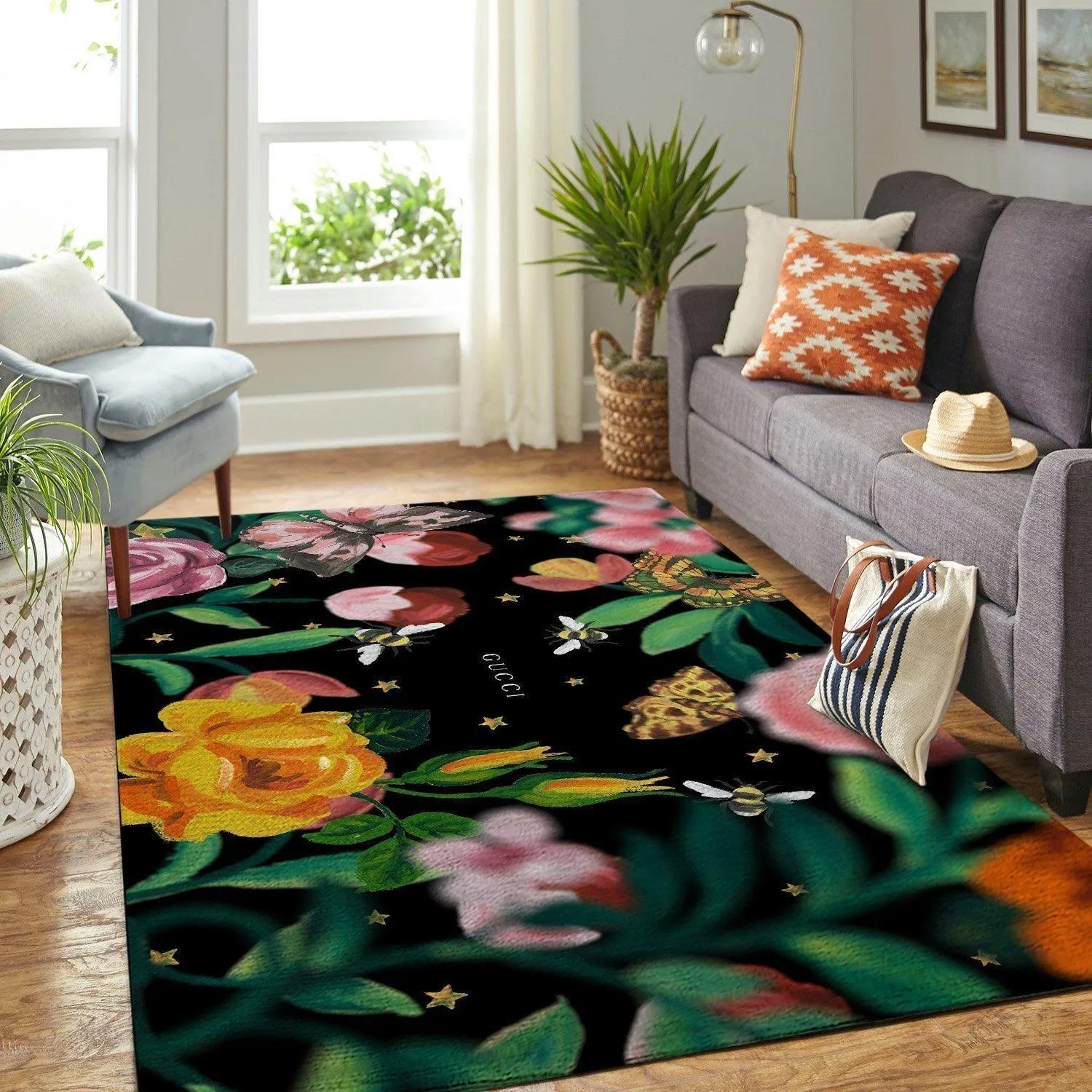 Gucci flower logo type 292. Upgrade Your Living Room with Luxury Home Decor: Area Carpets, Floor Decor, Door Mats, and Hot Gift Items with style a High-End Fashion Brand Rectangle Rug