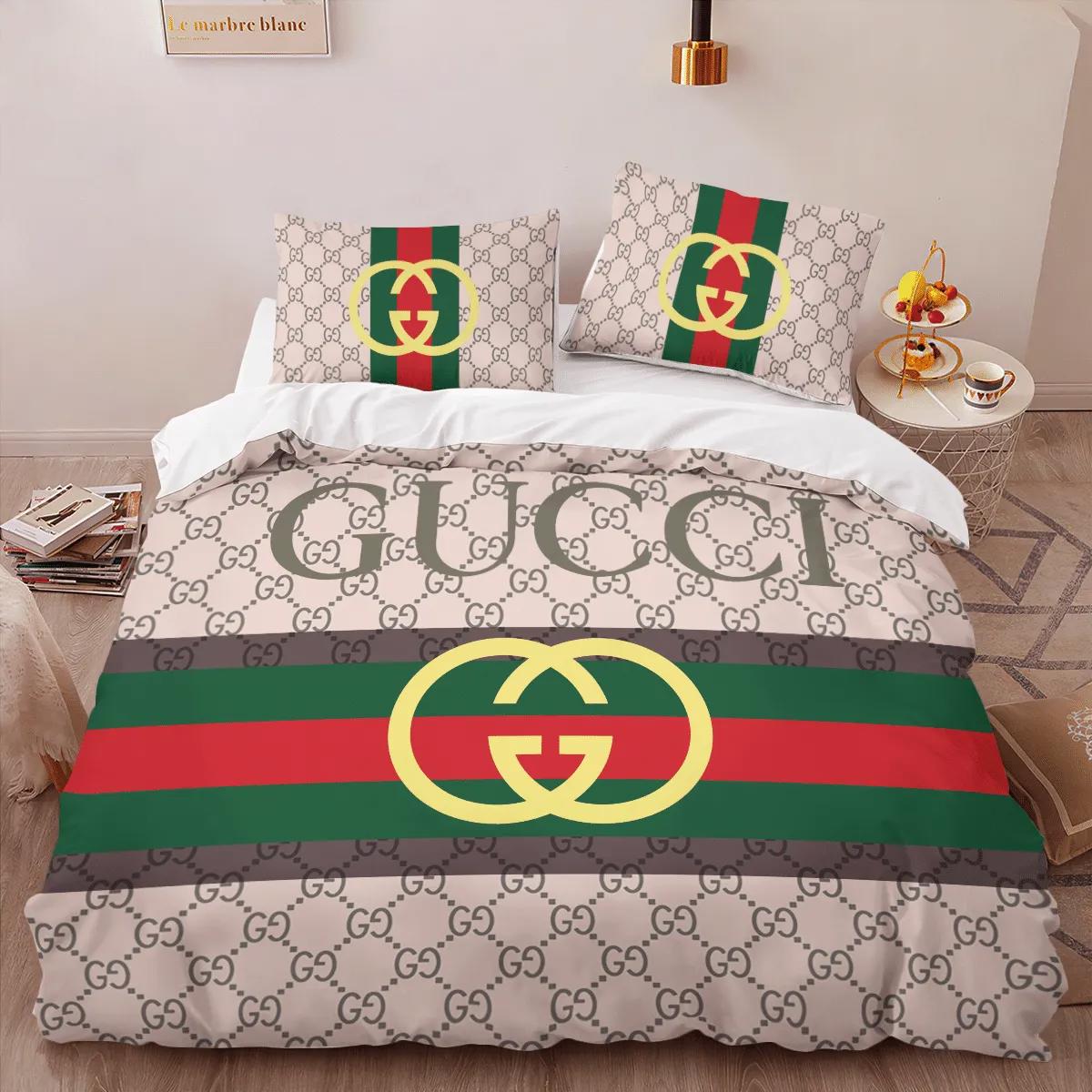 Gucci new brown limited luxury brand high-end bedding sets, bedroom decor , thanksgiving decorations for home best luxury bed sets gift thankgivings and christmas Bedding Sets