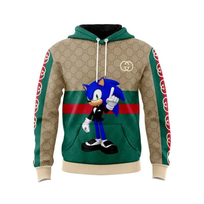 Gucci sonic beige green unisex hoodie outfit for men women luxury brand clothing special gift Hoodie 3D
