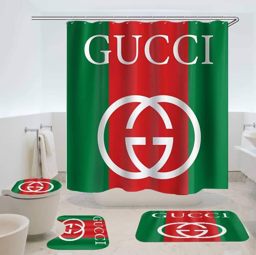 Gucci stripe logo type 1918 Bathroom Accessory Sets Pedestal Rug Luxury Fashion Brand Bath Mat Set Waterproof Shower Curtain Toilet Cover Bathroom Sets Hypebeast Bathroom Home Decor