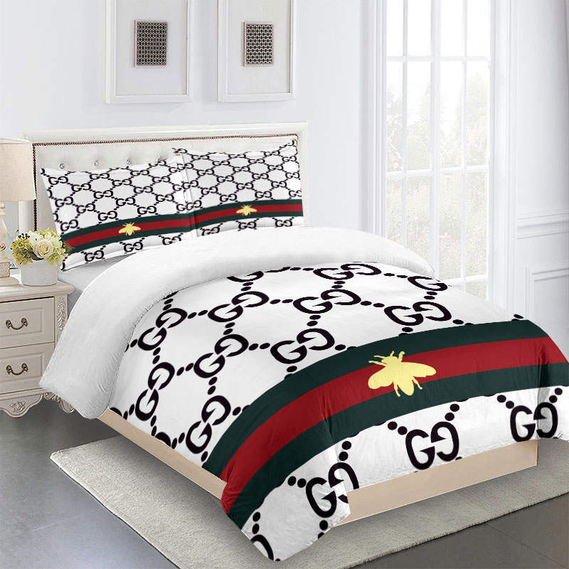 Gucci white and black red fly logo type 2356 Bedding Sets blankets home decor bedspread covers bedclothes bed linen premium fashion brand duvet sheets hyperbeast Bedroom luxury ideas