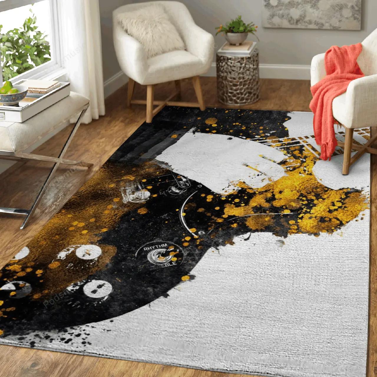 Guitarist music gold and black art for fans area rug living room carpet rug regtangle carpet floor decor home decor Rectangle Rug