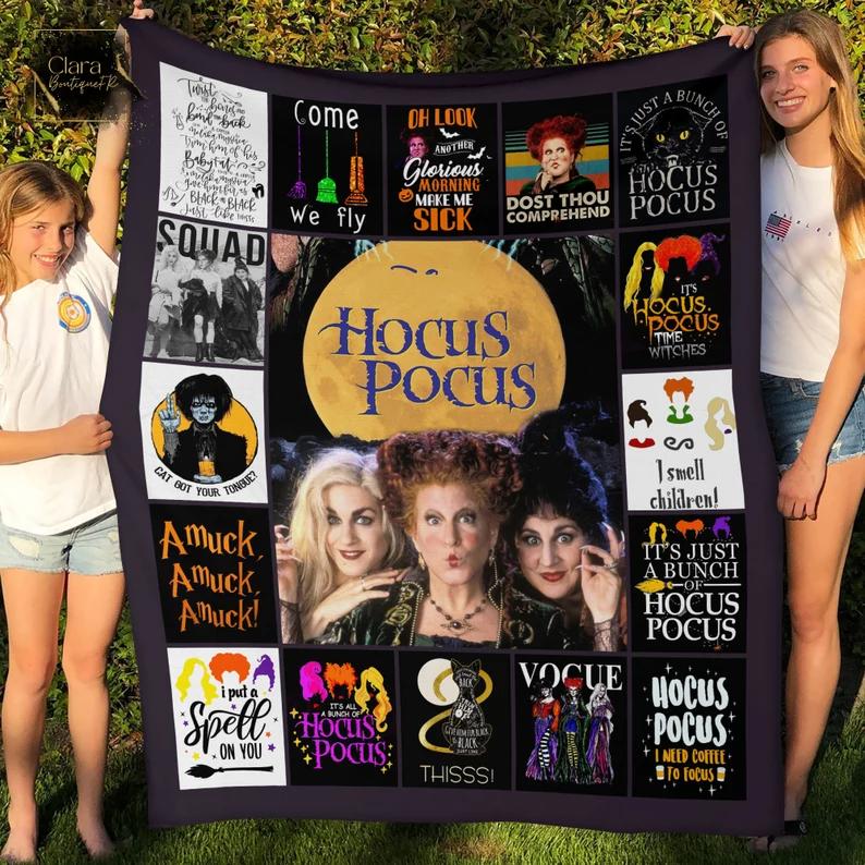 Halloween decorations hocus pocus fleece blanket, mink sherpa blanket, hocus pocus blanket, halloween blanket, three witch blanket Quilt Blanket
