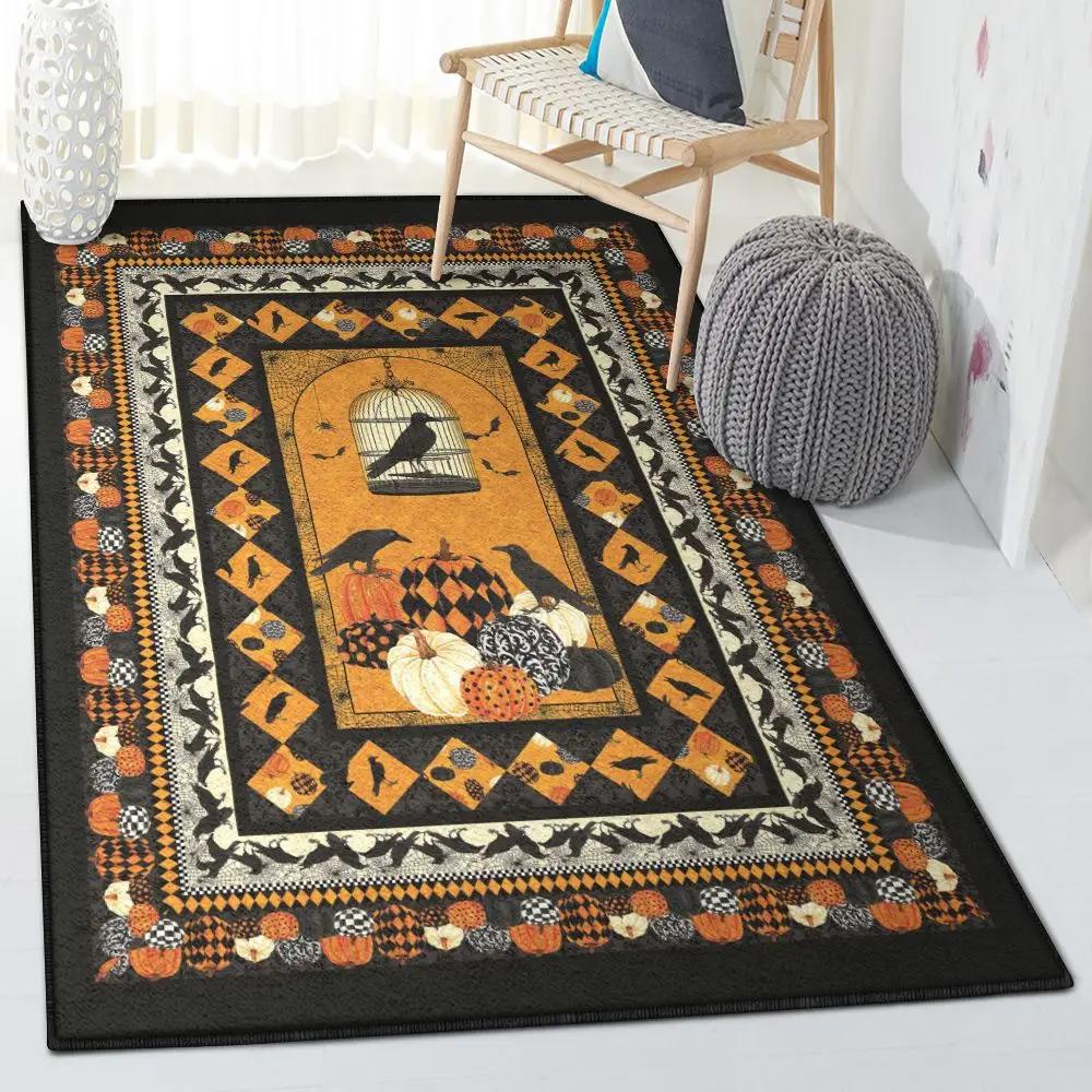 Halloween witch living room rugs, halloween raven rug Rectangle Rug
