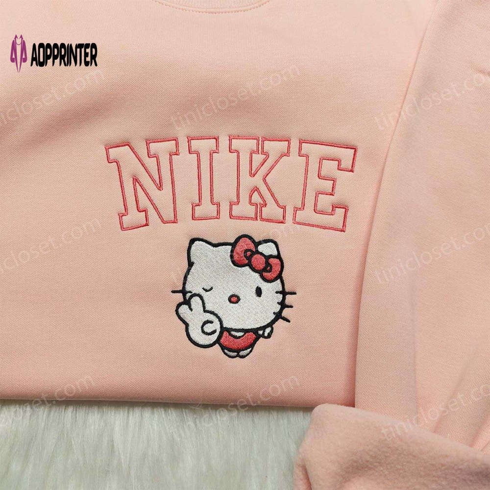Hello kitty nike embroidered shirt & sweatshirt: cute custom gifts for family Embroidered Shirt