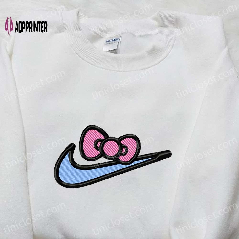 Hello kitty x nike swoosh cartoon embroidered sweatshirt – nike inspired shirt perfect family gift Embroidered Shirt