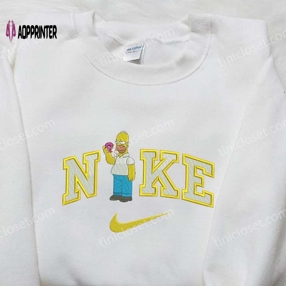 Homer eating donut x nike embroidered shirt: the simpsons custom apparel Embroidered Shirt
