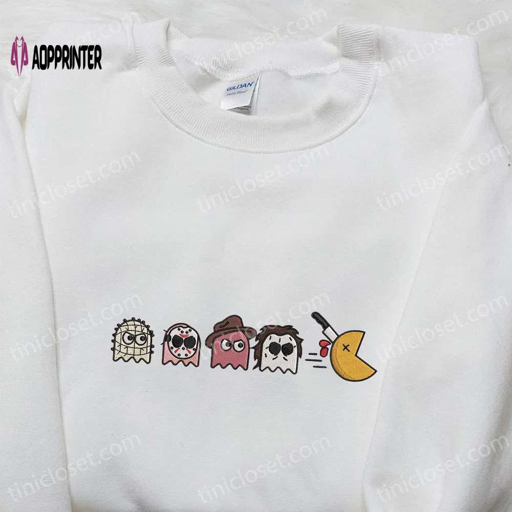 Horror characters x chibi pacman game embroidered shirt – best halloween gift game inspired tee Embroidered Shirt