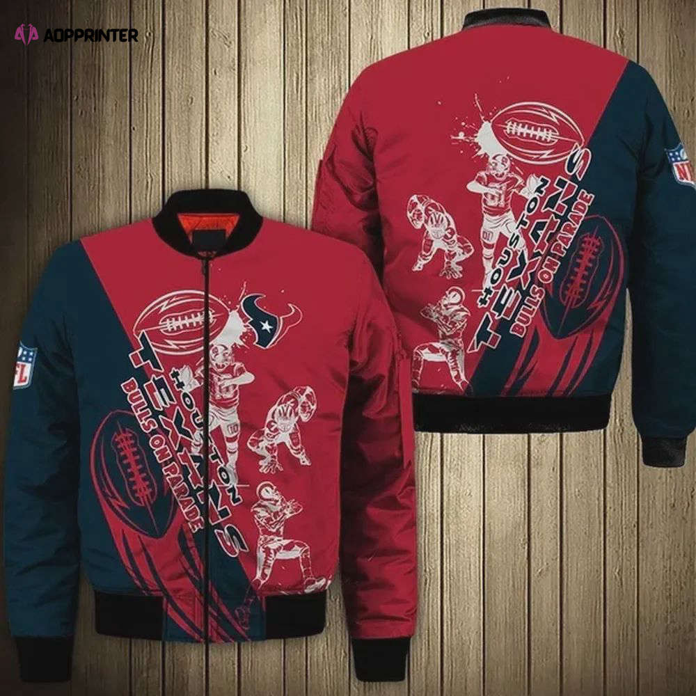 Houston texans players pattern bomber jacket – red Bomber Jacket