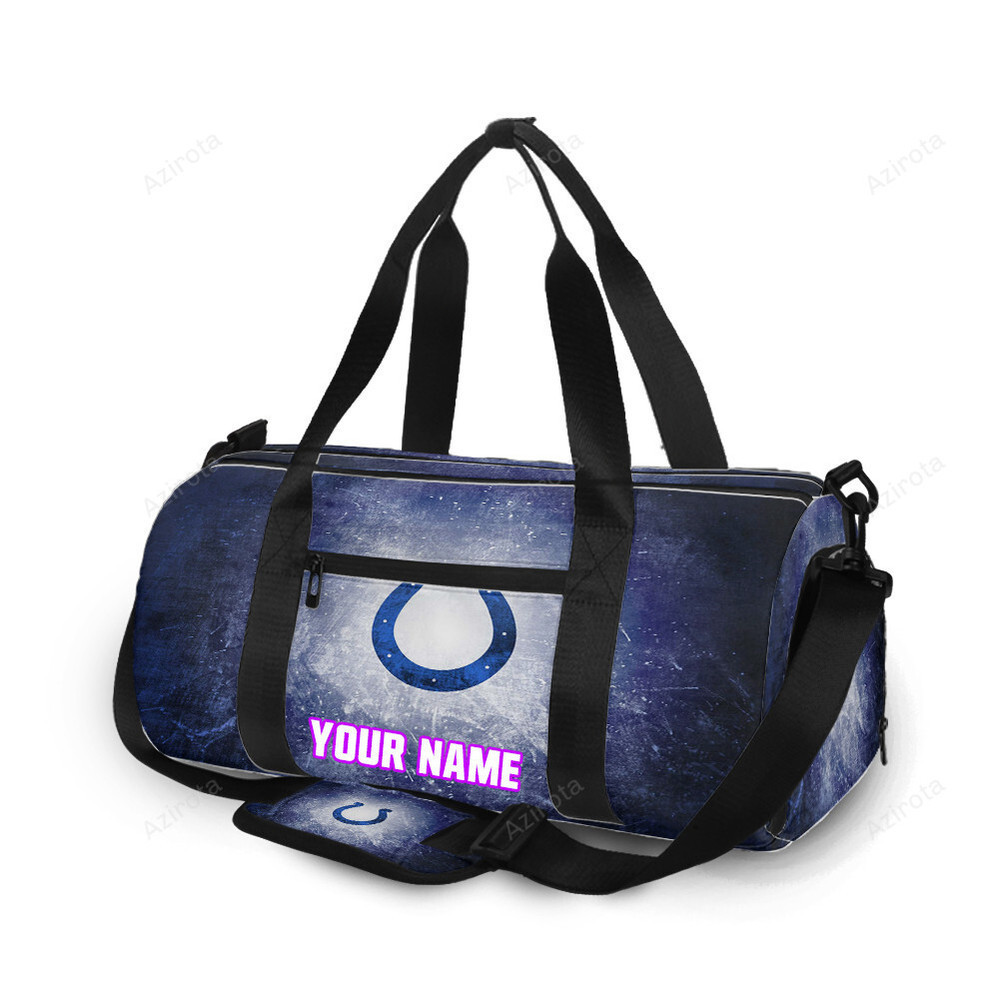 Indianapolis colts horseshoe white navy color splash personalized name travel bag gym bag 753 Travel Bag