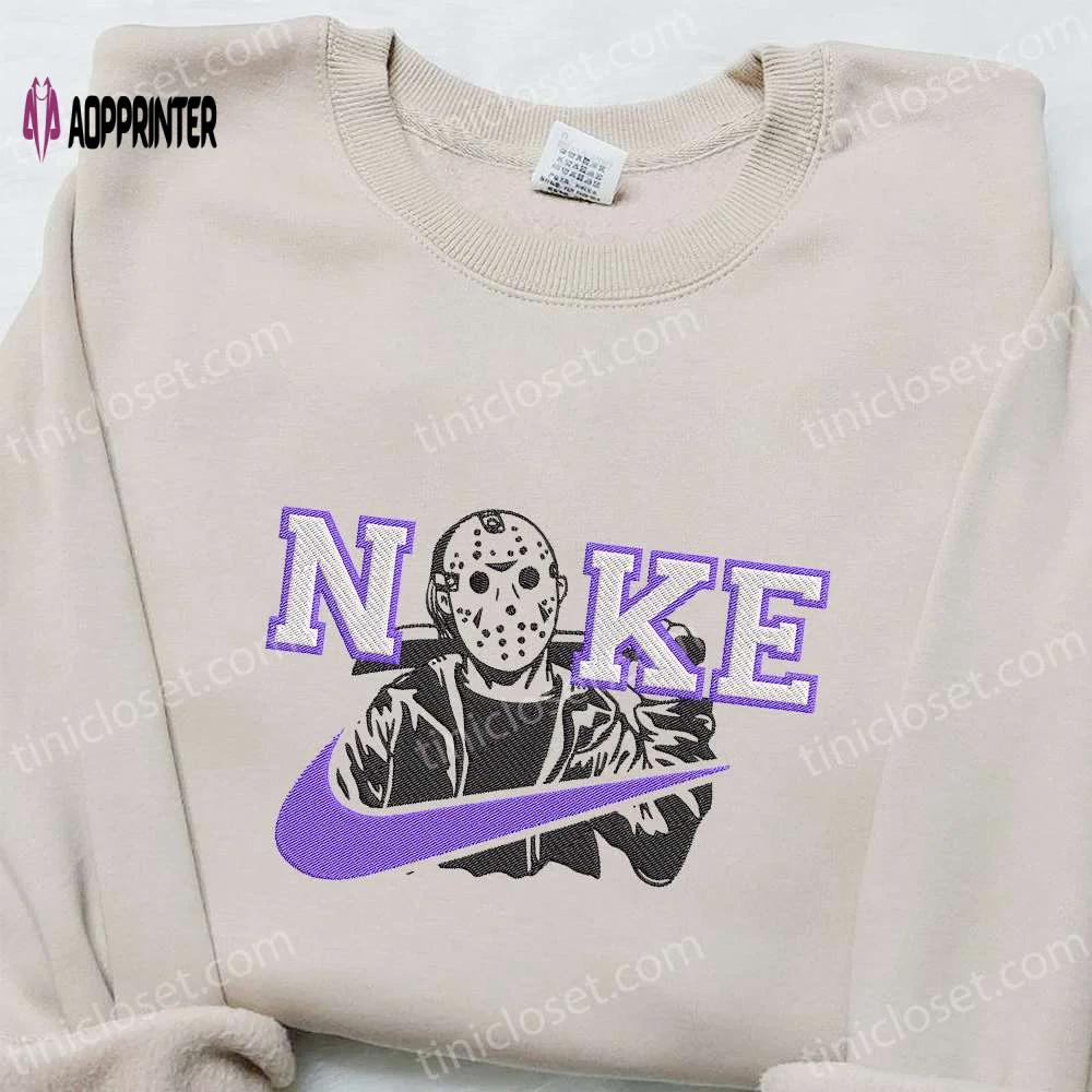 Jason voorhees x nike embroidered hoodie nike inspired shirt – best halloween gift ideas Embroidered Shirt