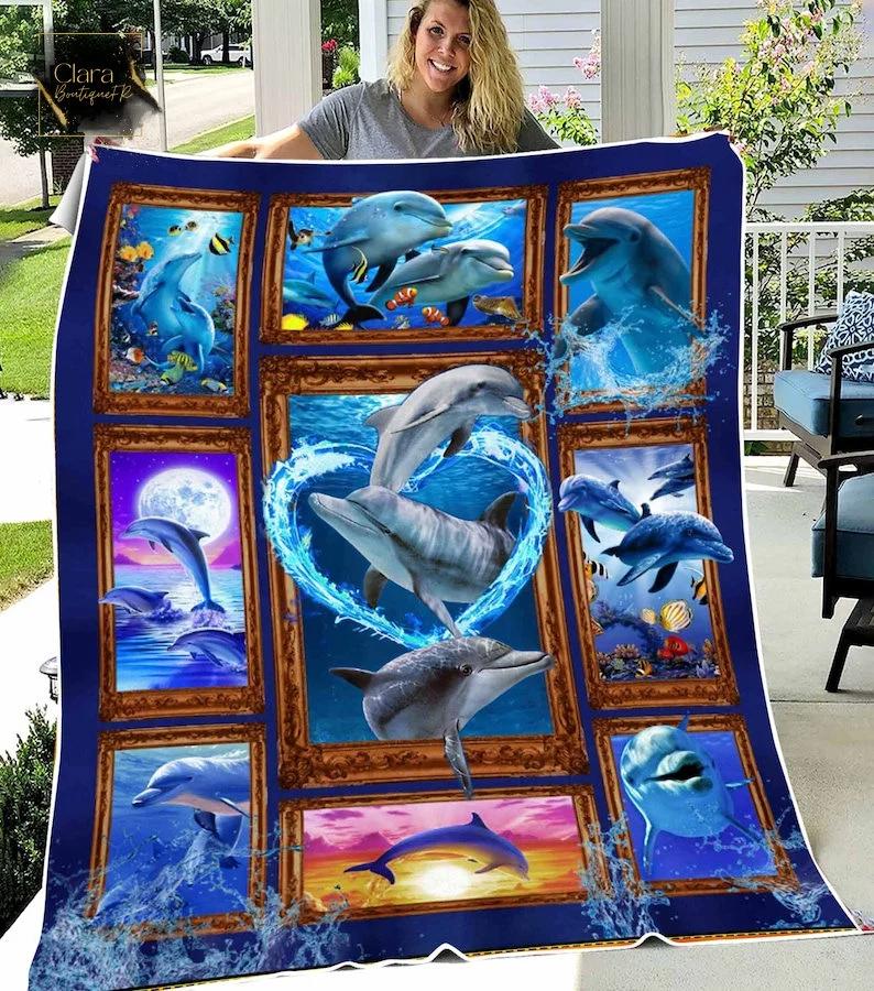 Just a girl who loves dolphin fleece blanket, mink sherpa blanket, mother’s day gift, dolphins blanket, dolphin mom blanket Quilt Blanket