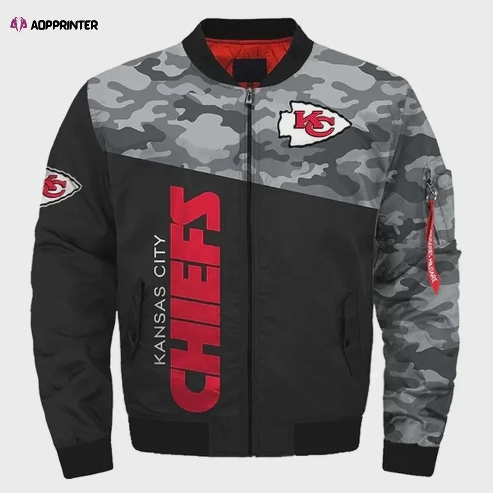 Kansas city chiefs camo pattern bomber jacket – black and gray Bomber Jacket