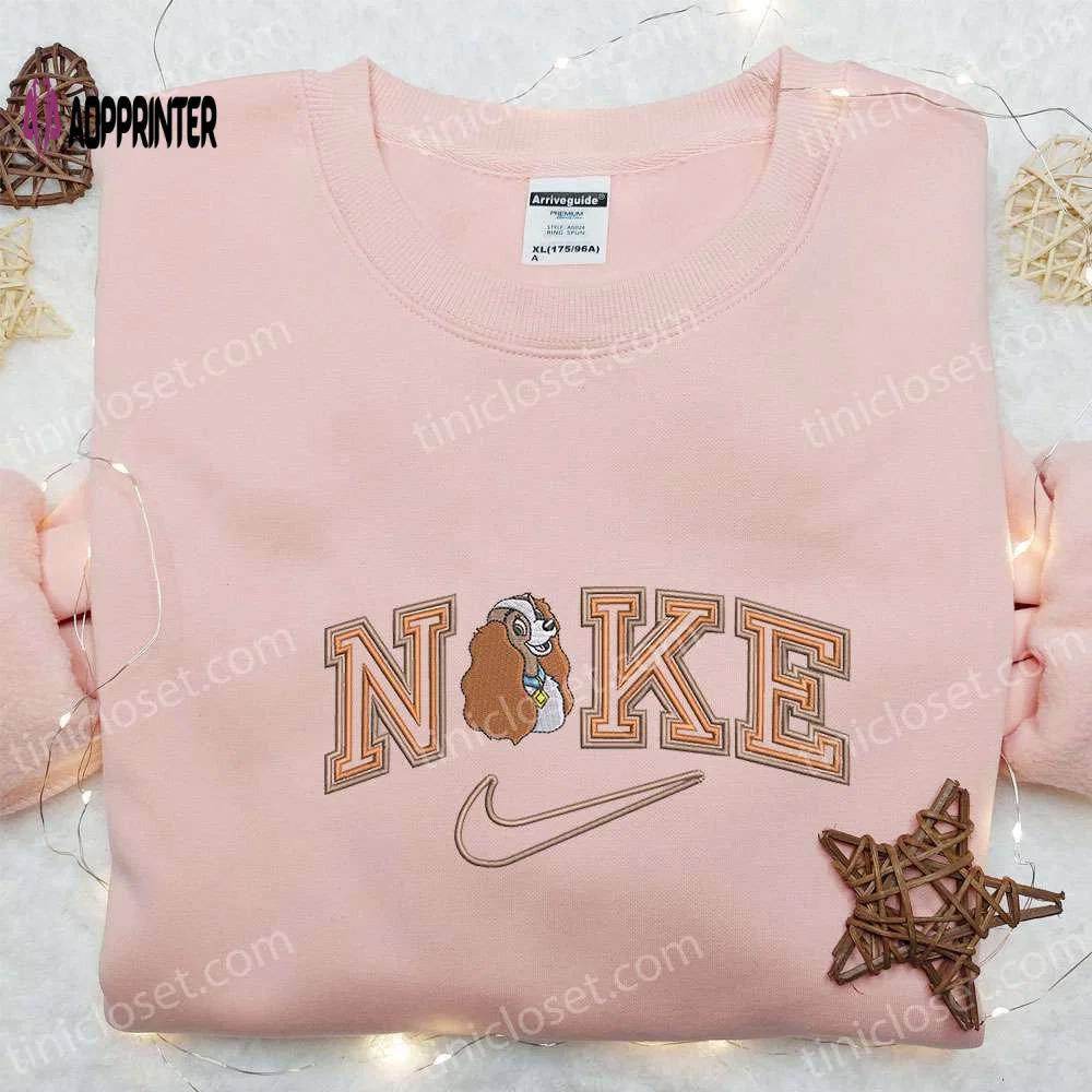 Lady x nike cartoon embroidered shirt: best nike inspired t-shirt for family perfect gift idea! Embroidered Shirt
