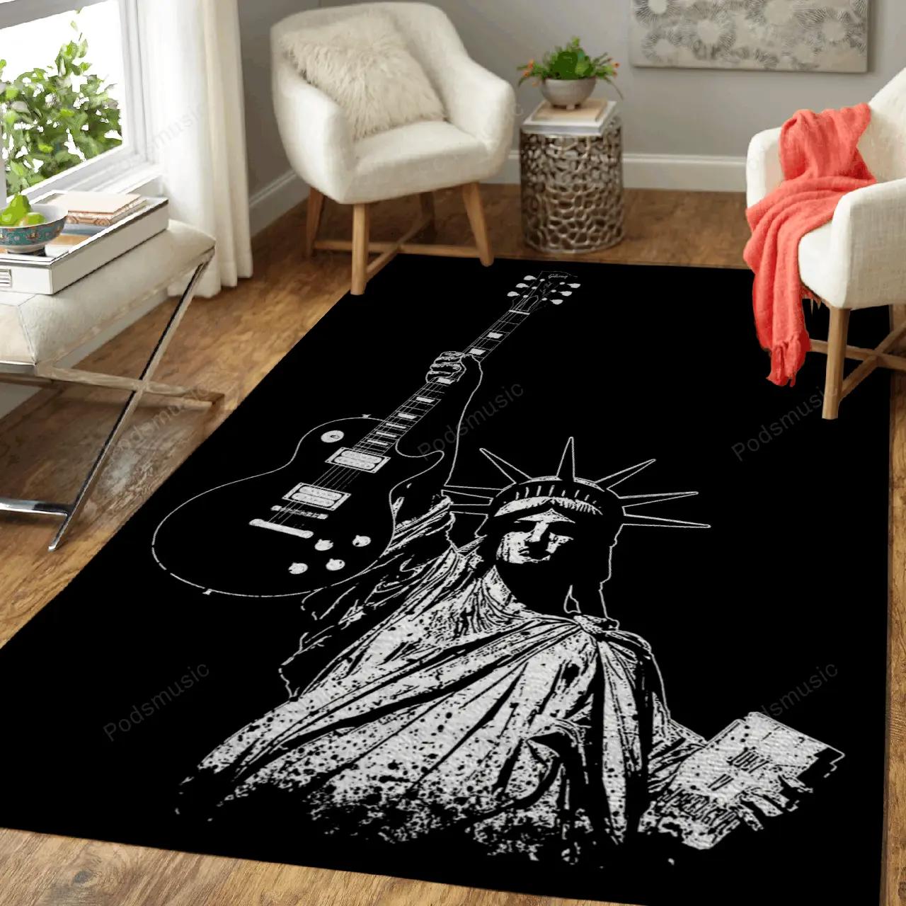 Liberty rock guitars music art for fans area rug living room carpet rug regtangle carpet floor decor home decor Rectangle Rug