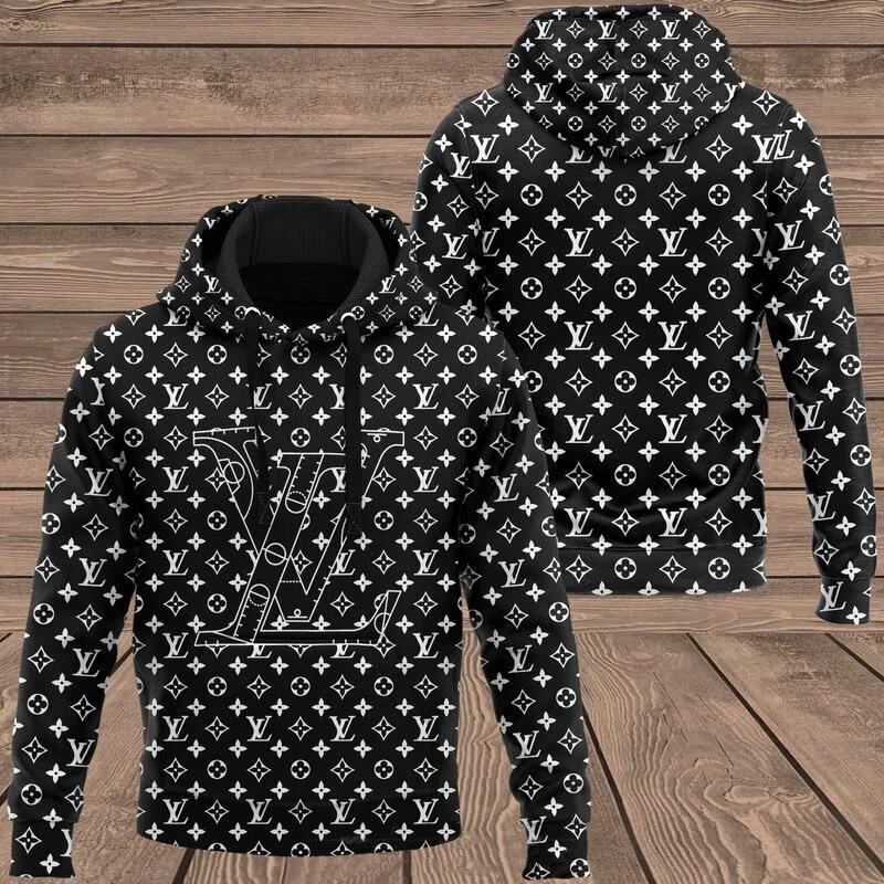 Louis vuitton black hoodie lv luxury brand clothing clothes outfit for men Hoodie 3D
