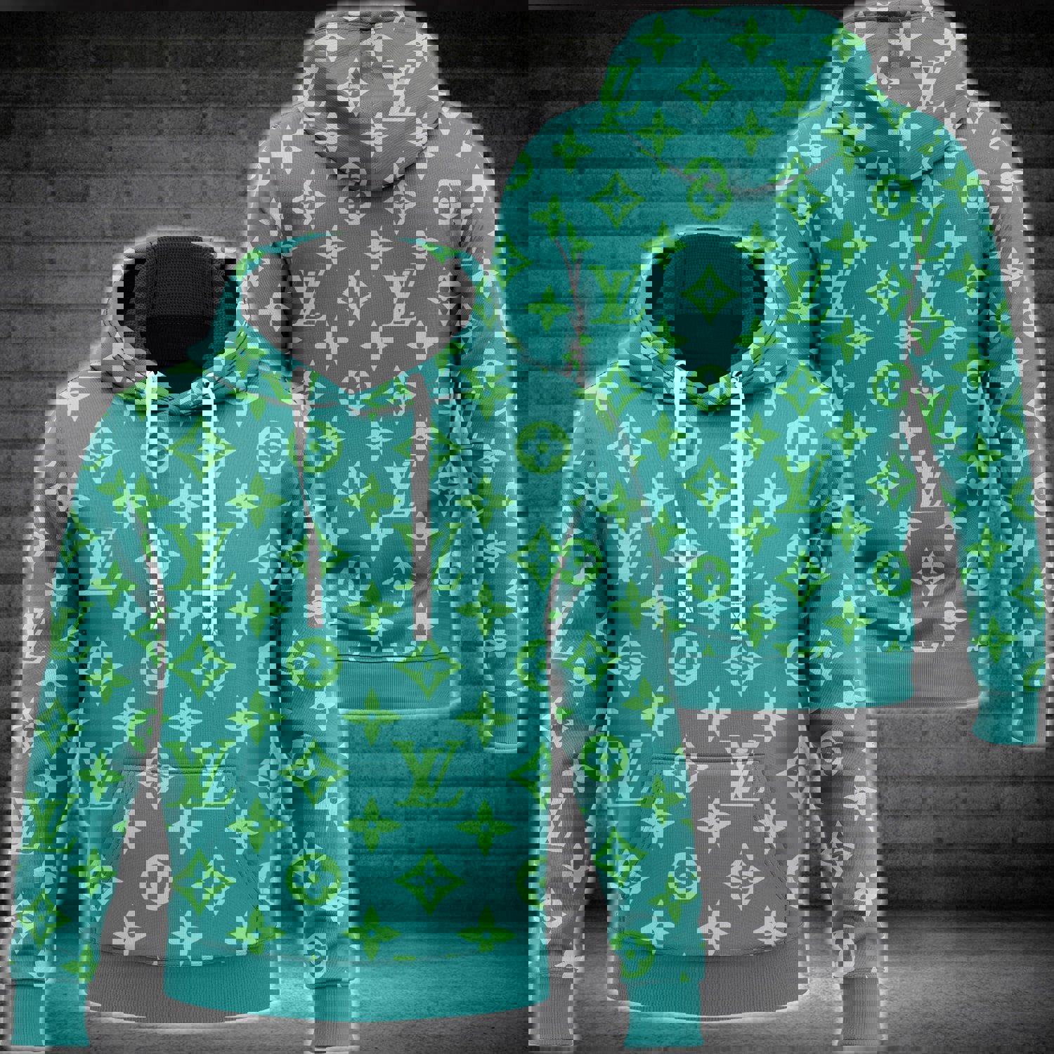 Louis vuitton green logo fashion luxury brand hoodie for men women Hoodie 3D