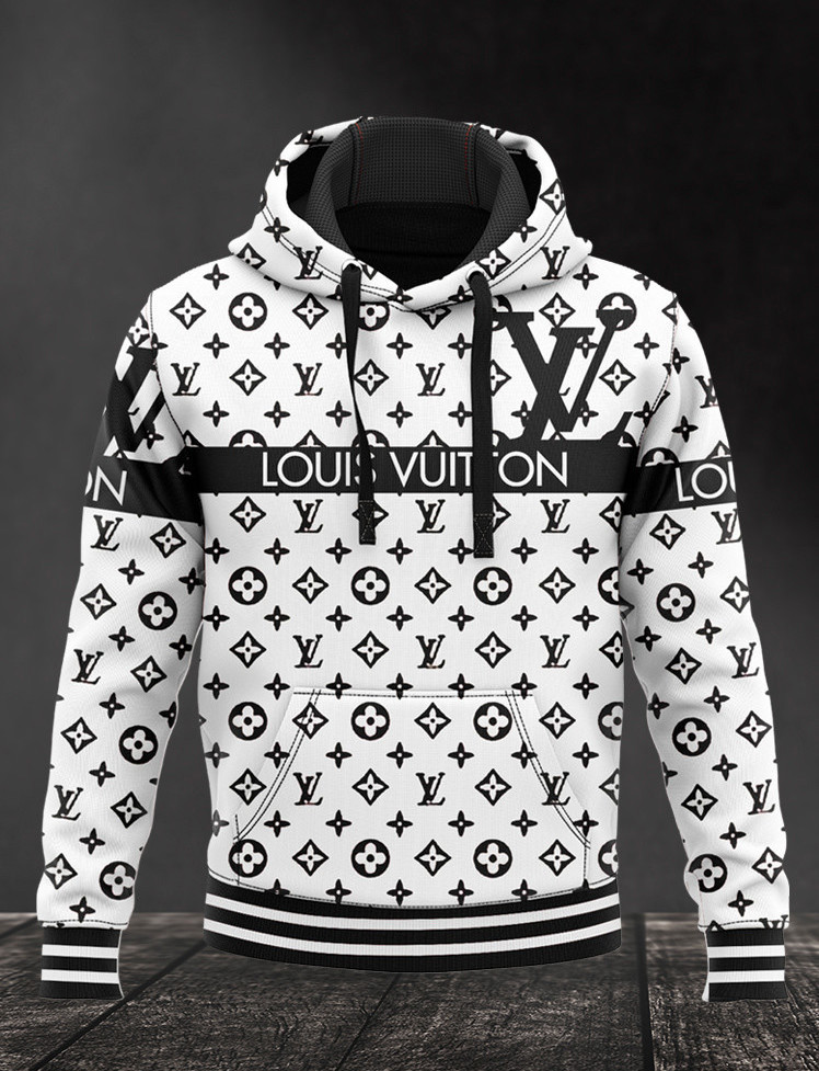 Louis vuitton logo white premium unisex hoodie for men women luxury brand Hoodie 3D