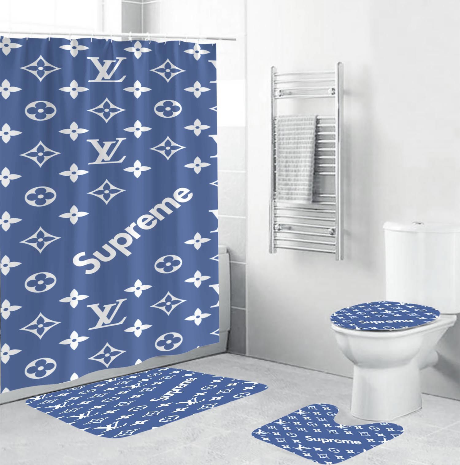 Louis vuitton lv supreme bathroom sets hypebeast home decor luxury fashion brand bath mat Bathroom Set