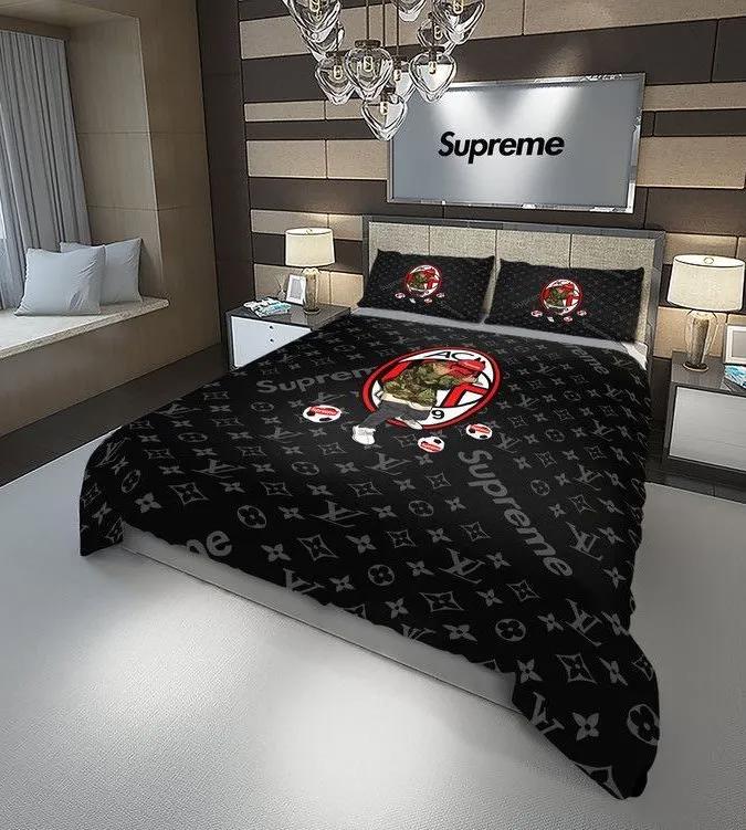 Louis vuitton supreme ac milan fc logo type 78 Bedding Sets bedspread hyperbeast Bedroom bedclothes home decor bed linen covers duvet luxury ideas sheets blankets premium fashion brand