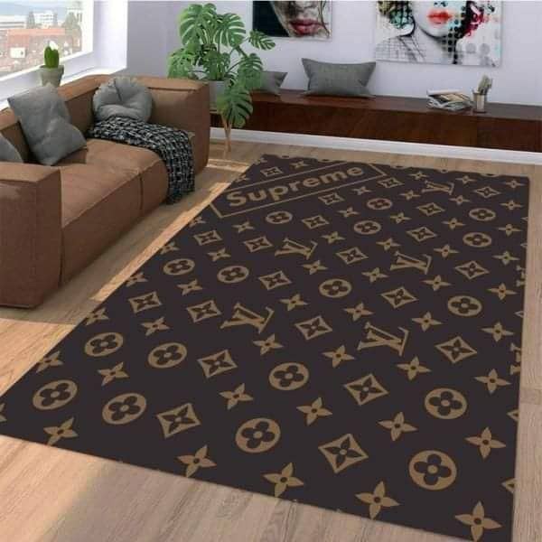 Louis vuitton supreme logo type 729. Upgrade Your Living Room with Luxury Home Decor: Area Carpets, Floor Decor, Door Mats, and Hot Gift Items with style a High-End Fashion Brand Rectangle Rug