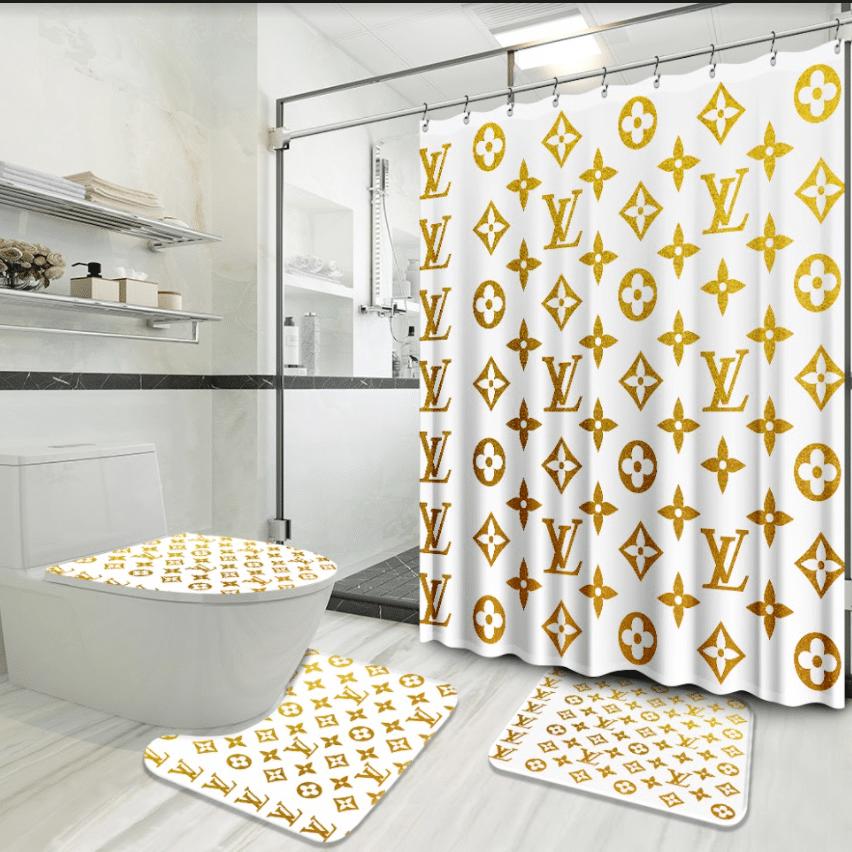 Louis vuitton yellow logo type 715 Bathroom Accessory Sets Bath Mat Set Luxury Fashion Brand Pedestal Rug Toilet Cover Bathroom Sets Hypebeast Bathroom Home Decor Waterproof Shower Curtain