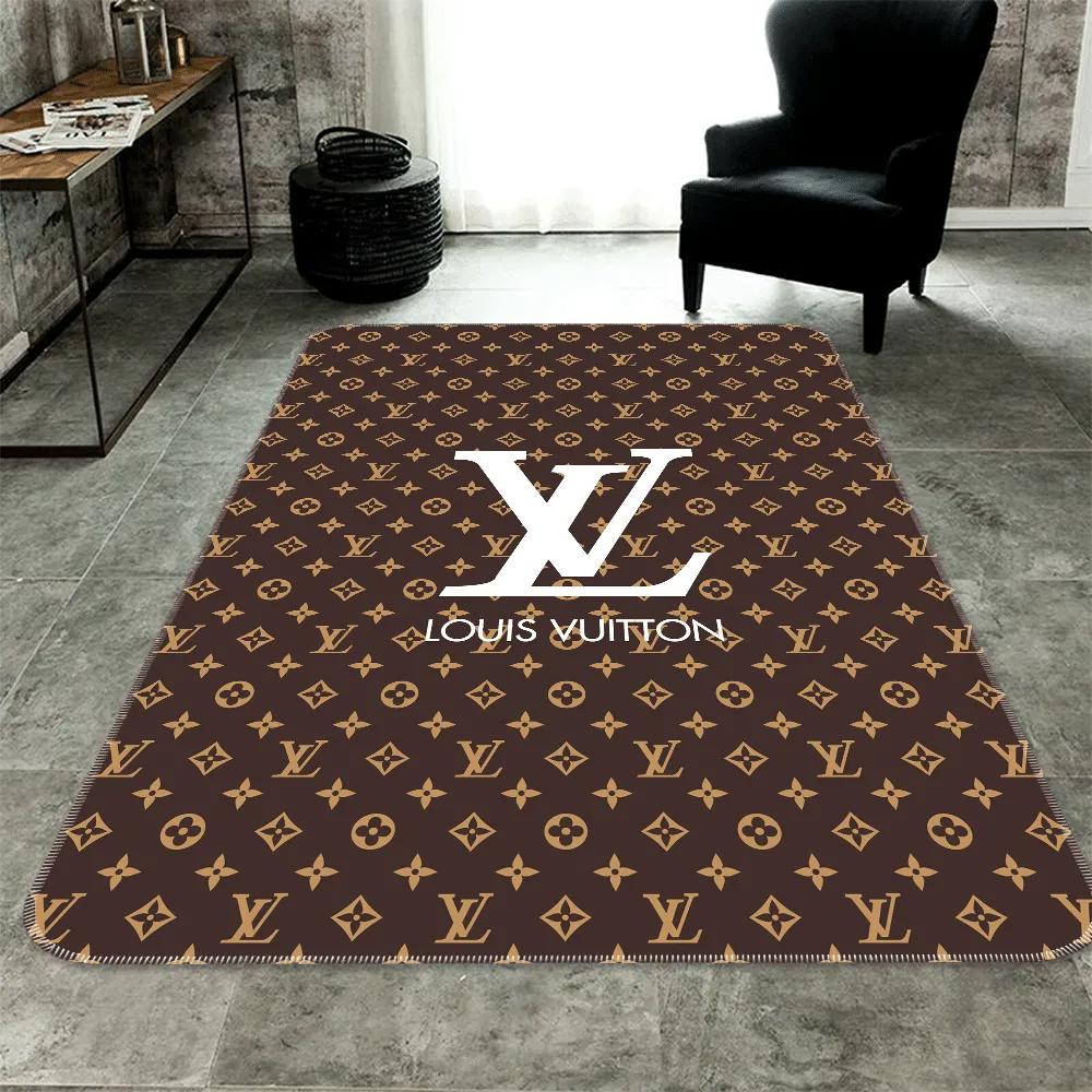 Louis vuittonbrown logo type 473. Upgrade Your Living Room with Luxury Home Decor: Area Carpets, Floor Decor, Door Mats, and Hot Gift Items with style a High-End Fashion Brand Rectangle Rug