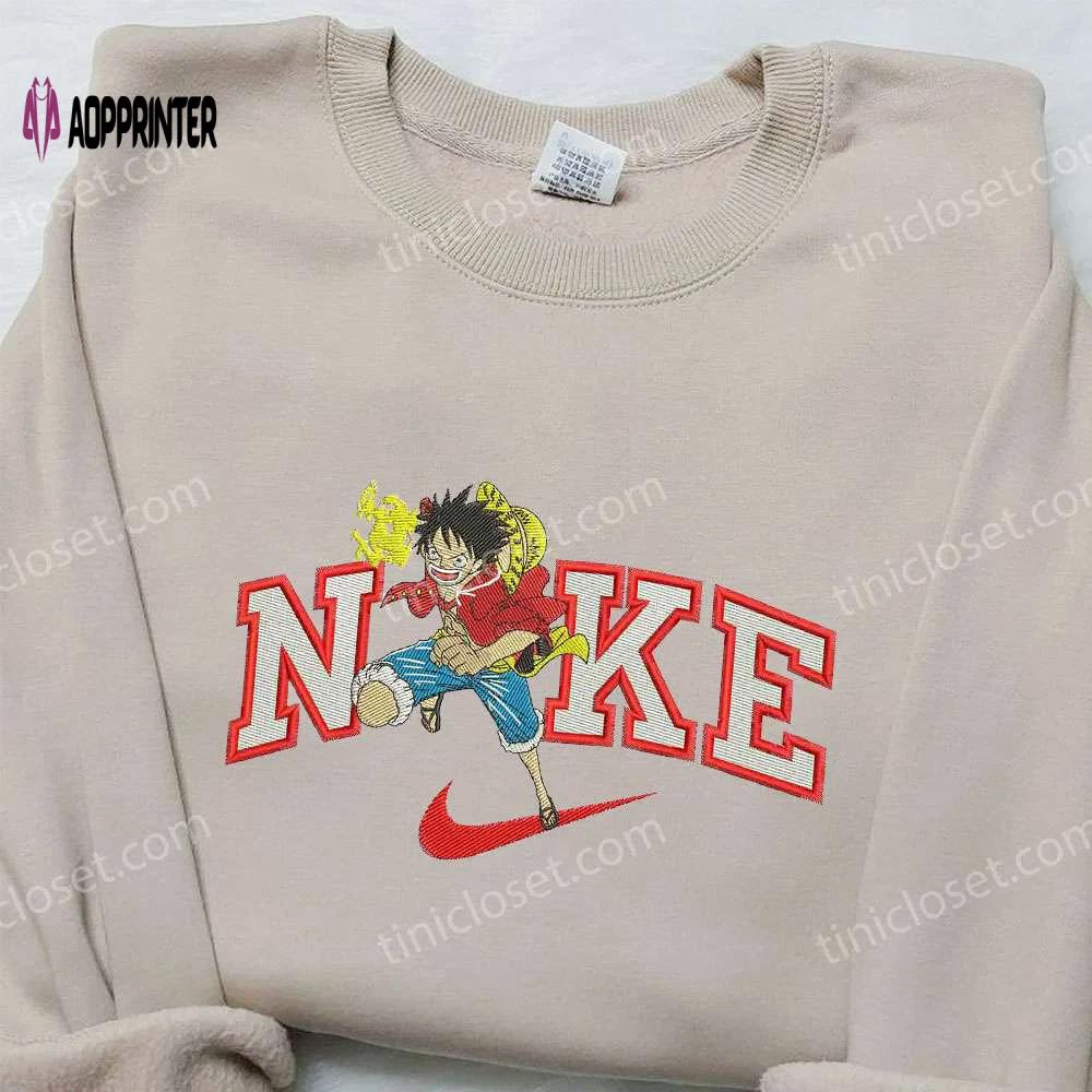 Luffy one piece x nike embroidered shirt: unique collaboration with nike for a stylish one piece shirt Embroidered Shirt