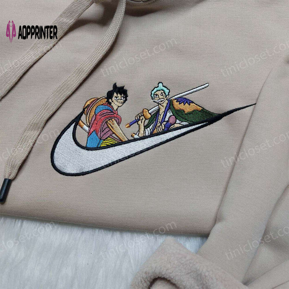 Luffy zoro nike embroidered shirt one piece hoodie & custom swoosh sweatshirt – stylish & unique Embroidered Shirt