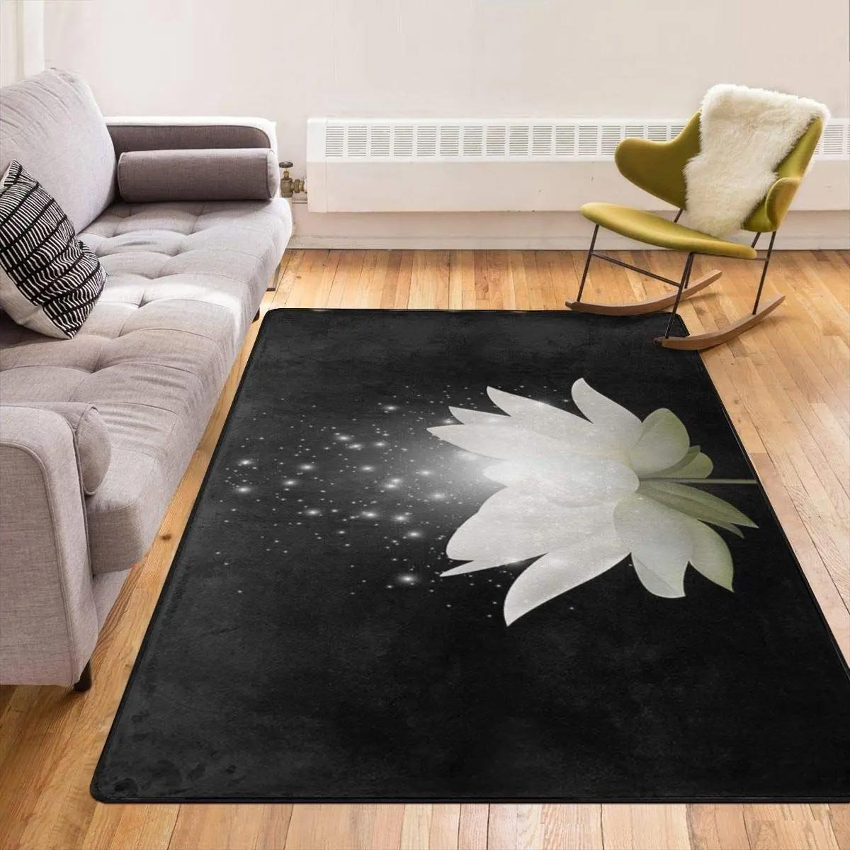 Magic white lotus on black background dhcg1610077r rug living room rug home decor Rectangle Rug