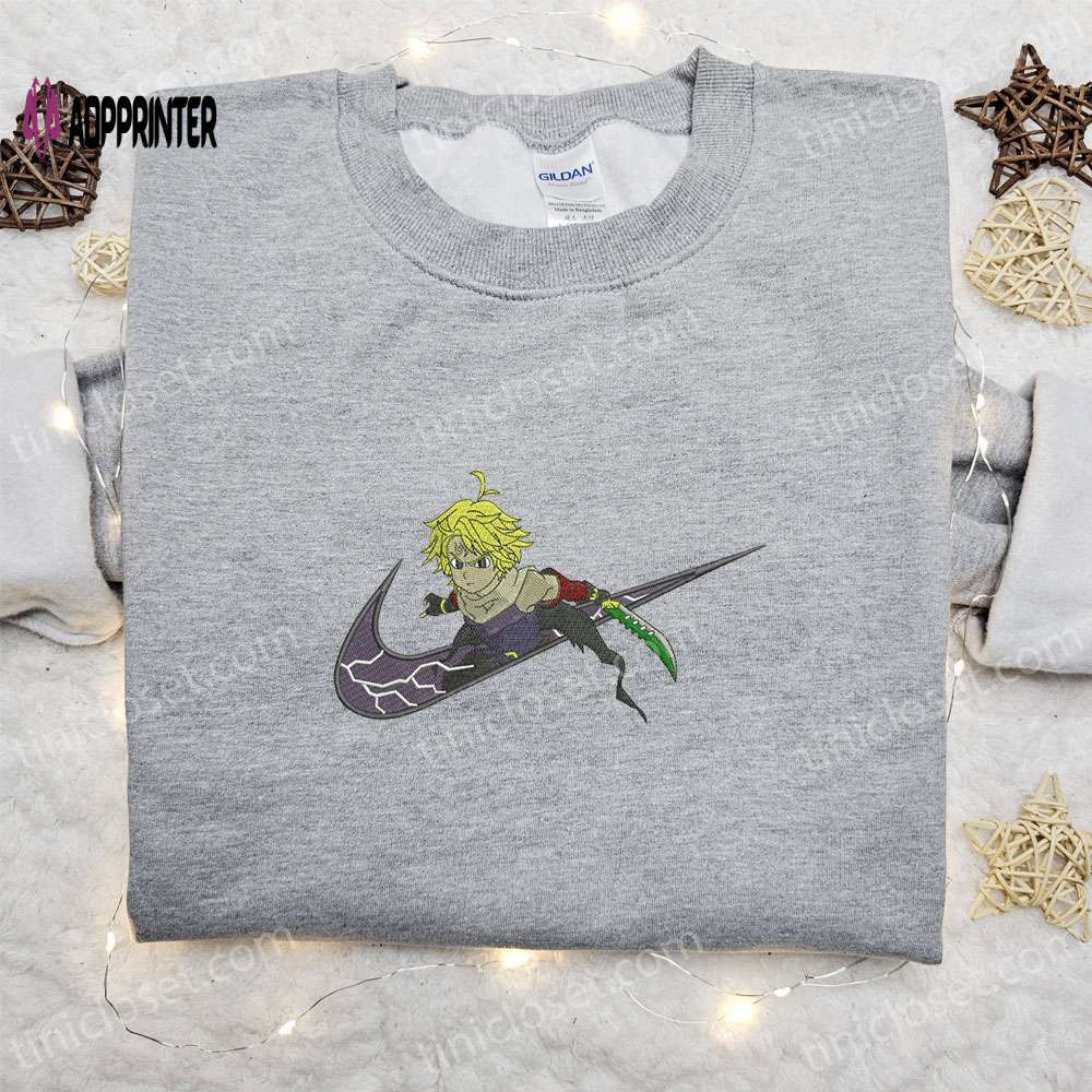 Meliodas x nike swoosh anime hoodie & shirt: best birthday gift ideas Embroidered Shirt