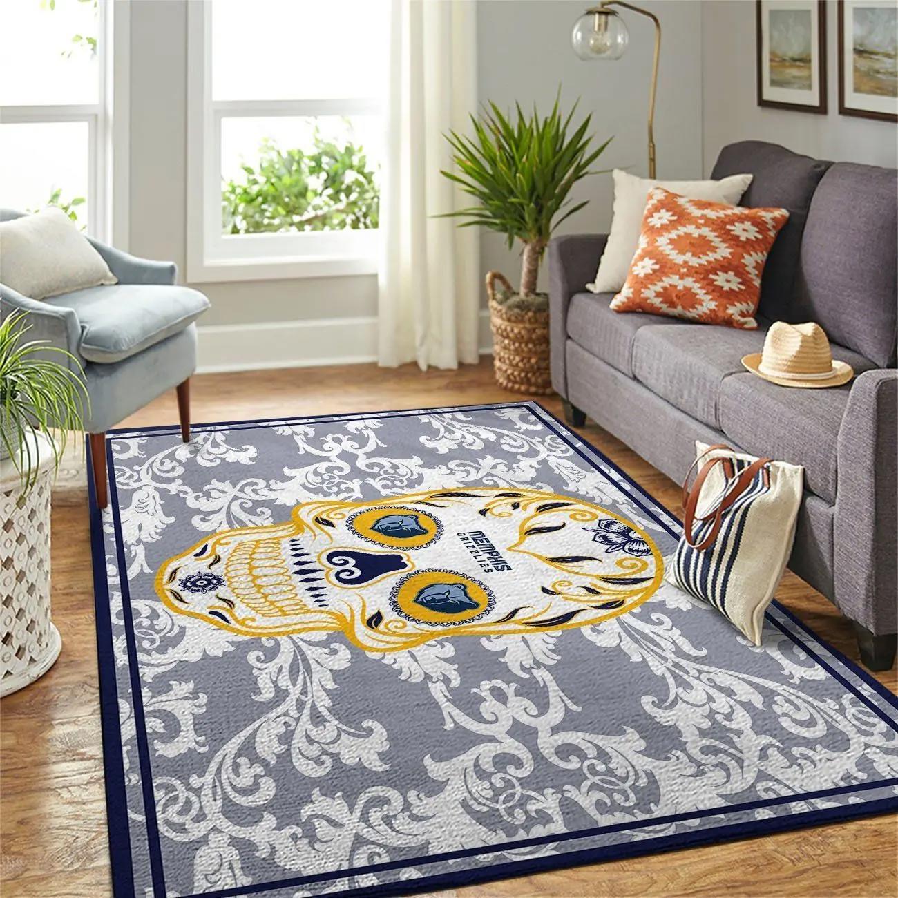 Memphis grizzlies nba skull flower style living room rug regtangle carpet Rectangle Rug