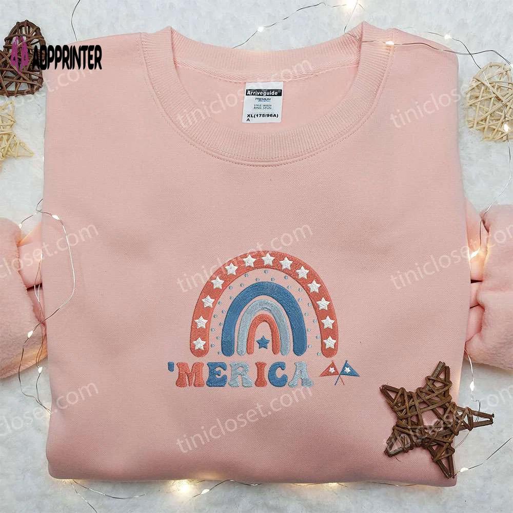 Merica rainbow embroidered shirt: best patriotic shirts & national day gifts Embroidered Shirt