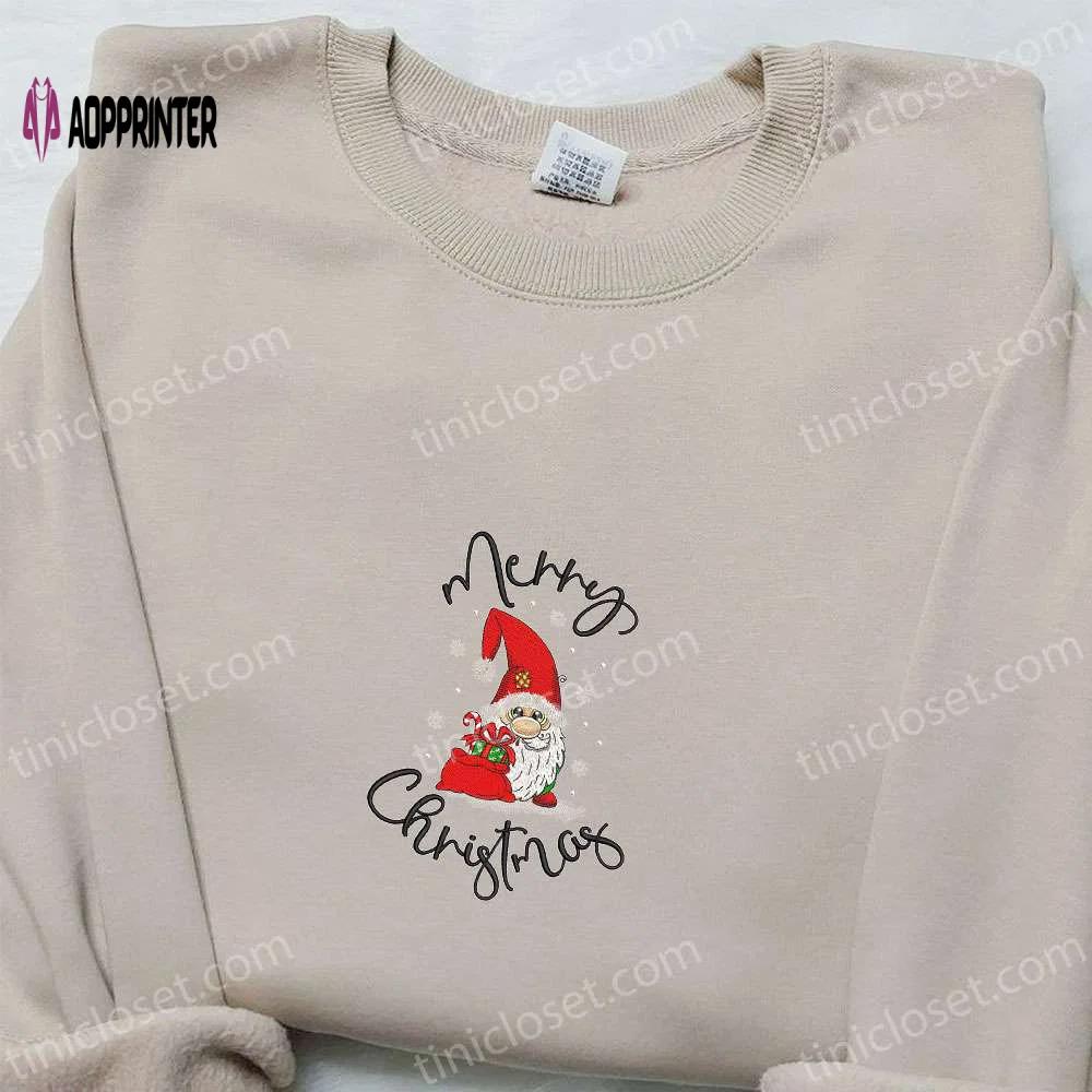 Merry christmas gnome santa shirt & hoodie: best family gifts Embroidered Shirt