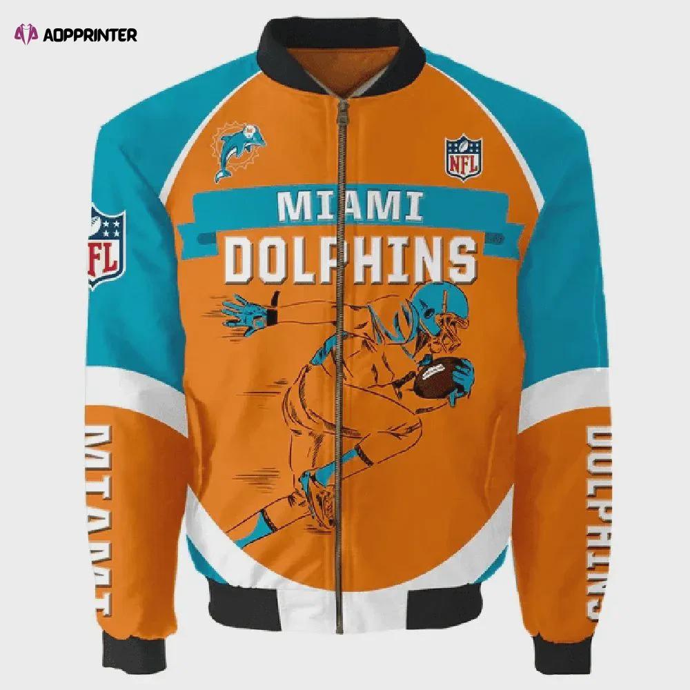 Miami dolphins team logo pattern bomber jacket – orange Bomber Jacket