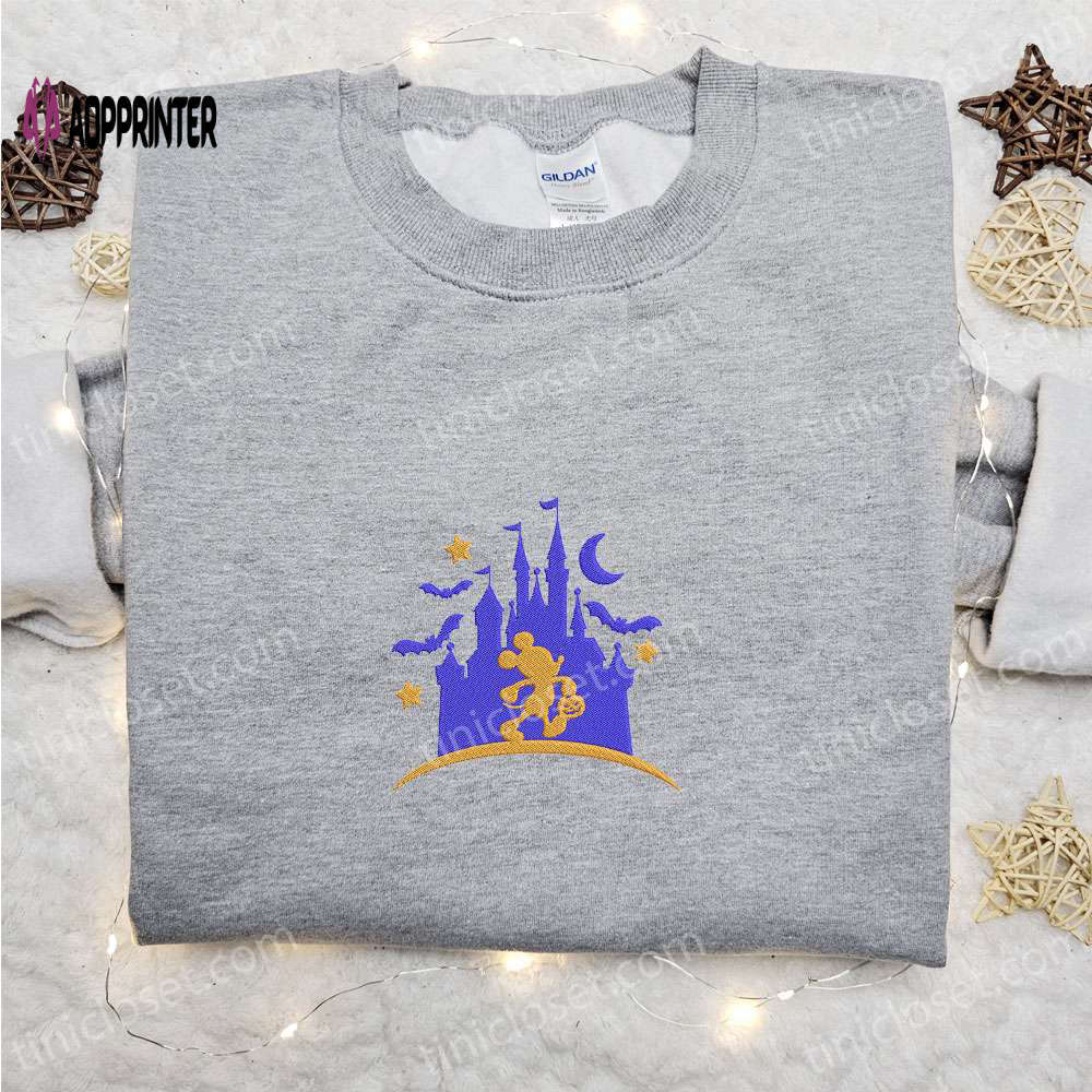 Mickey mouse castle hoodie & disney character halloween t-shirt: best gift ideas for family Embroidered Shirt