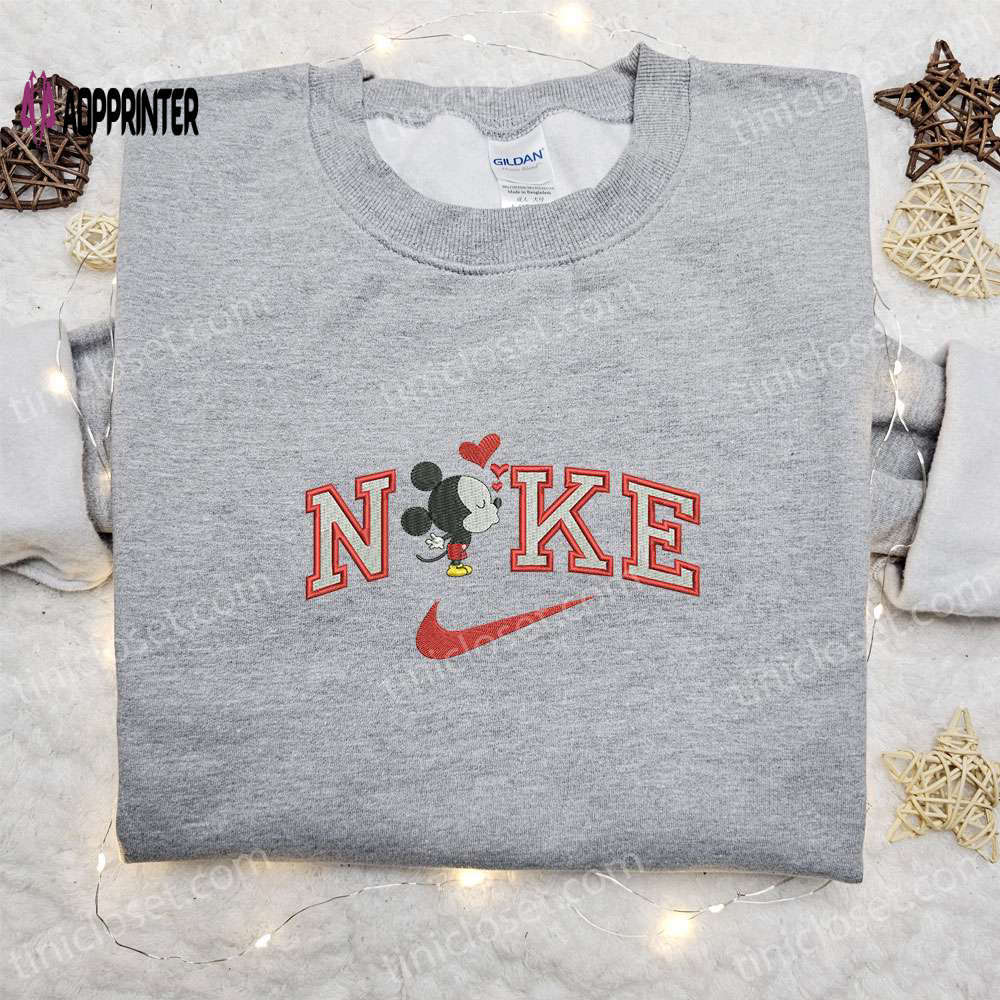 Mickey mouse x nike cartoon embroidered hoodie & shirt: best valentine’s day gift ideas Embroidered Shirt
