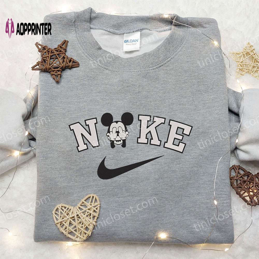 Mickey mouse x nike embroidered hoodie & disney shirt: trendy nike inspired embroidered apparel Embroidered Shirt
